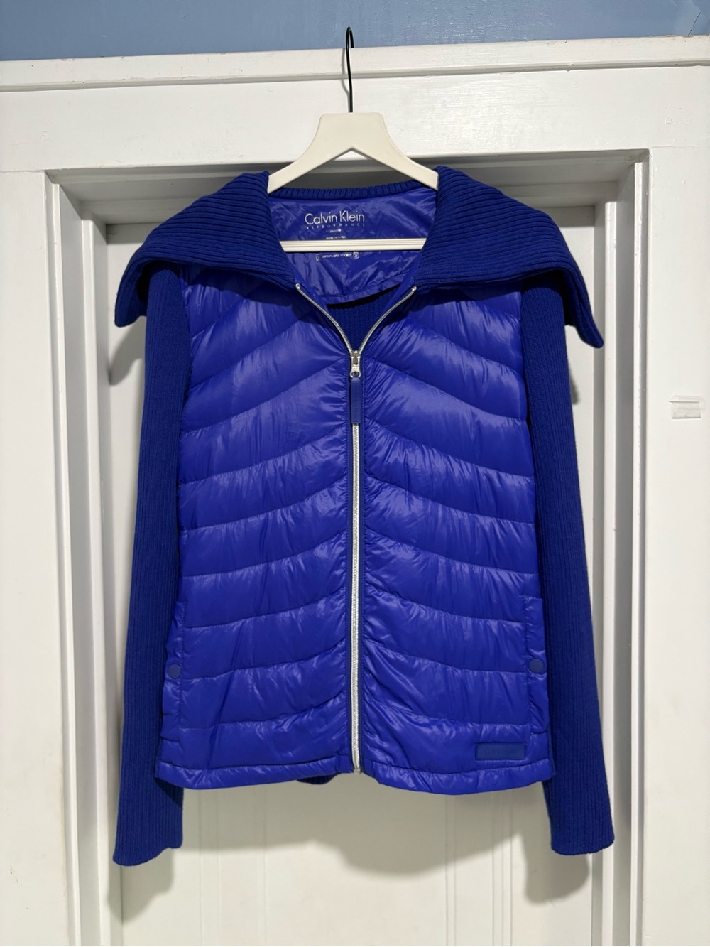 Calvin Klein Performance Electric Cobalt Blue Hybrid Down Puffer Knit Jacket Med